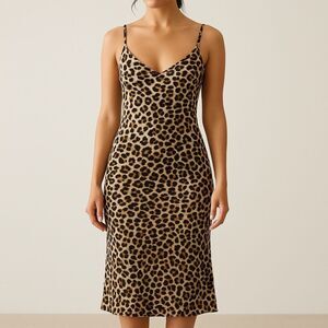 Rebecca Minkoff Leopard Print Slip Dress Satin Midi Spaghetti Straps Size Large